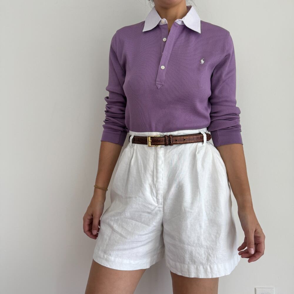 Ralph Lauren Polo Shirt Womens XL Purple Rugby Cotton Rib Knit Contrast Collar - Picture 4 of 10